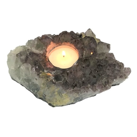 Large Raw Amethyst Cluster Tealight Candle Holder - Picture 7 of 7
